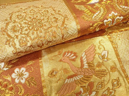 平和屋着物▼六通柄袋帯　唐織　正倉院花喰い鳥更紗文　正絹　逸品　DAAZ6526fe