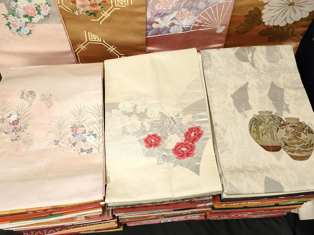 平和屋本店■名古屋帯 まとめて100点 鳳凰 花柄 刺繍 金糸 銀糸 など 着用可能多数 未使用品あり 全て正絹 se3815