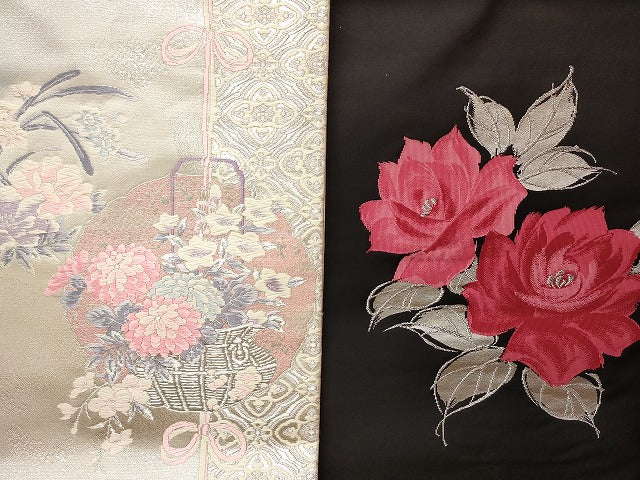 平和屋本店■名古屋帯 まとめて100点 鴛鴦 鳥 薔薇 花柄 吉野間道 手描き 刺繍 金銀糸 など 着用可能多数 未使用品あり 全て正絹 se3817