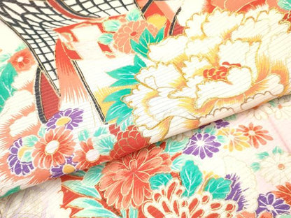 平和屋着物＊夏物　お宮参り　女の子　祝着　産着　初着　のしめ　絽　駒刺繍　御所車花文　暈し染め　金彩　逸品　DAAY3414ma