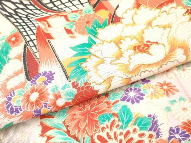 平和屋着物＊夏物　お宮参り　女の子　祝着　産着　初着　のしめ　絽　駒刺繍　御所車花文　暈し染め　金彩　逸品　DAAY3414ma