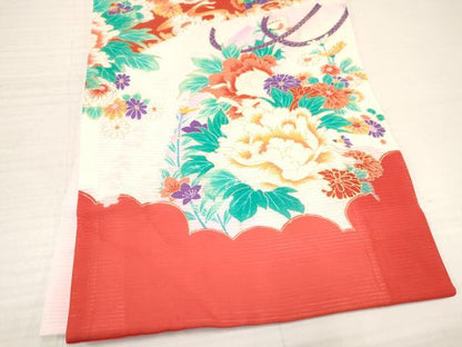 平和屋着物＊夏物　お宮参り　女の子　祝着　産着　初着　のしめ　絽　駒刺繍　御所車花文　暈し染め　金彩　逸品　DAAY3414ma