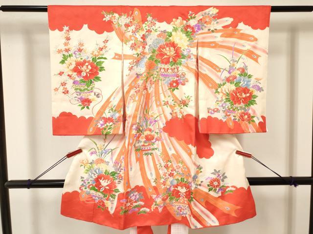 平和屋着物[]お宮参り　女の子　祝着　産着　初着　のしめ　孔雀羽根陶器花文　金彩　逸品　DAAY3409ma