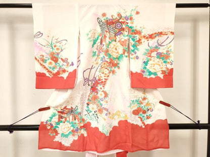 平和屋着物＊夏物　お宮参り　女の子　祝着　産着　初着　のしめ　絽　駒刺繍　御所車花文　暈し染め　金彩　逸品　DAAY3414ma