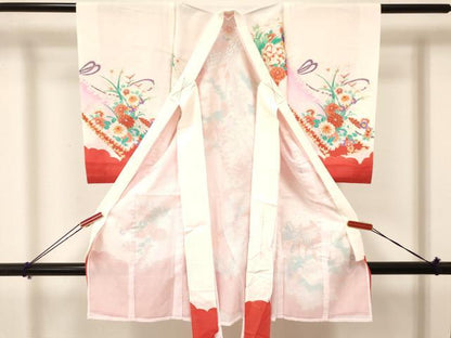 平和屋着物＊夏物　お宮参り　女の子　祝着　産着　初着　のしめ　絽　駒刺繍　御所車花文　暈し染め　金彩　逸品　DAAY3414ma