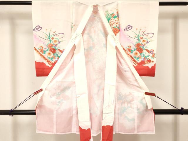 平和屋着物＊夏物　お宮参り　女の子　祝着　産着　初着　のしめ　絽　駒刺繍　御所車花文　暈し染め　金彩　逸品　DAAY3414ma