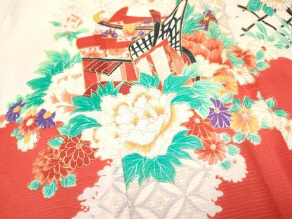 平和屋着物＊夏物　お宮参り　女の子　祝着　産着　初着　のしめ　絽　駒刺繍　御所車花文　暈し染め　金彩　逸品　DAAY3414ma