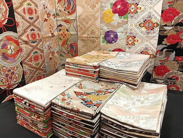 平和屋着物■袋帯 西陣 まとめて100点 鳳凰 鶴 尾長鳥 向い鳥 人物 蝶 風景 更紗 松竹梅 七宝 正倉院 金銀糸 未使用品あり 全て正絹 mmm965