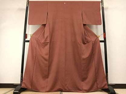 平和屋着物●お召　色無地　鳶色　正絹　逸品　AABD8753fy