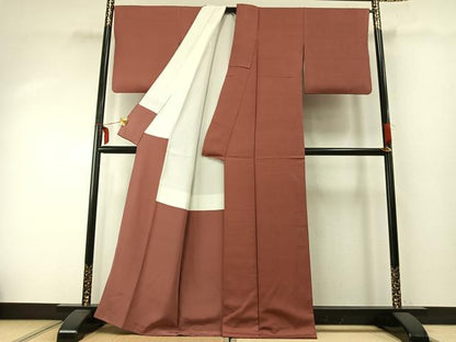 平和屋着物●お召　色無地　鳶色　正絹　逸品　AABD8753fy