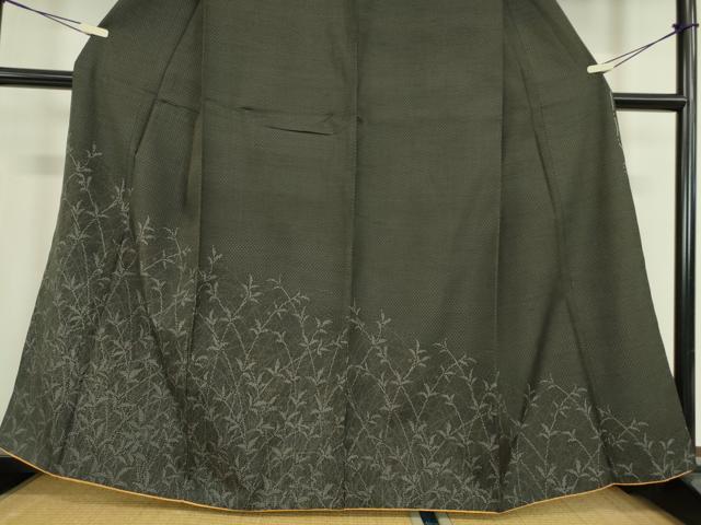 平和屋着物●訪問着　紬地　草葉文　黒地　正絹　逸品　DAAY9784az 平和屋着物○訪問着 紬地 草葉文 黒地 正絹 逸品 DAAY9784azの通販 by