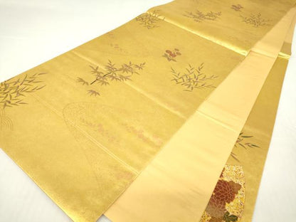 平和屋着物▼六通柄袋帯　地紙鳳凰牡丹文　金彩　引箔　正絹　逸品　DAAY9772az