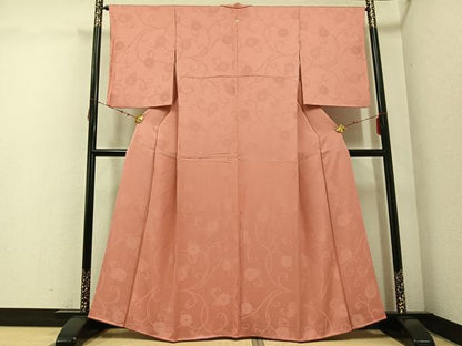 平和屋着物●上質な色無地　花唐草地紋　東雲色　正絹　逸品　AABE0786ph