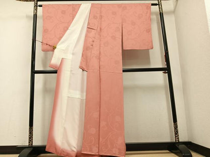 平和屋着物●上質な色無地　花唐草地紋　東雲色　正絹　逸品　AABE0786ph