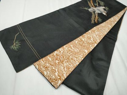 平和屋着物●アンティーク　大正ロマン　両面　太鼓柄　京袋帯　総手刺繍　鷹　枝松葉文　正絹　逸品　CABB0589hy