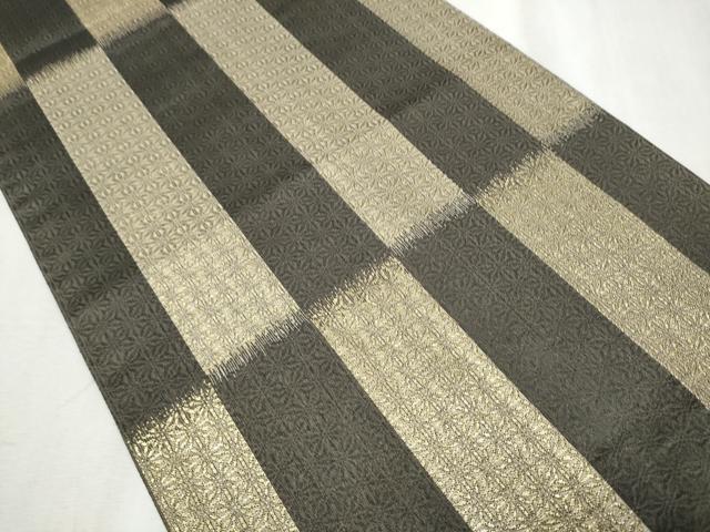 平和屋着物○両面 全通柄袋帯 麻の葉間道 金糸 正絹 逸品 CABB0800hy