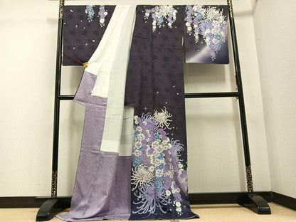 平和屋着物●訪問着　花尽くし　暈し染め　銀彩　ロング丈　洗える着物　AABE1245ph