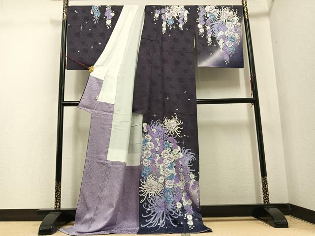 平和屋着物●訪問着　花尽くし　暈し染め　銀彩　ロング丈　洗える着物　AABE1245ph