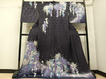 平和屋着物●訪問着　花尽くし　暈し染め　銀彩　ロング丈　洗える着物　AABE1245ph