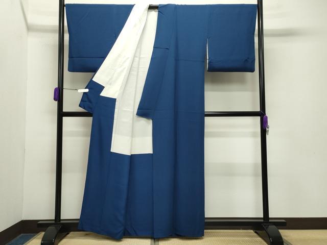 平和屋着物●上質な色無地　深縹色　鬼しぼ縮緬　正絹　逸品　CABA9636gh