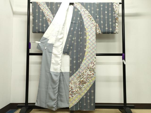 平和屋着物●訪問着 型染め 風景松竹梅文 正絹 逸品 CABA9701gh