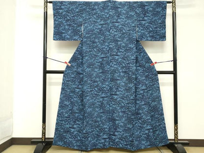 平和屋着物■本藍　型絵染　小紋　枝花文　松竹梅　正絹　逸品　DABA5151cd