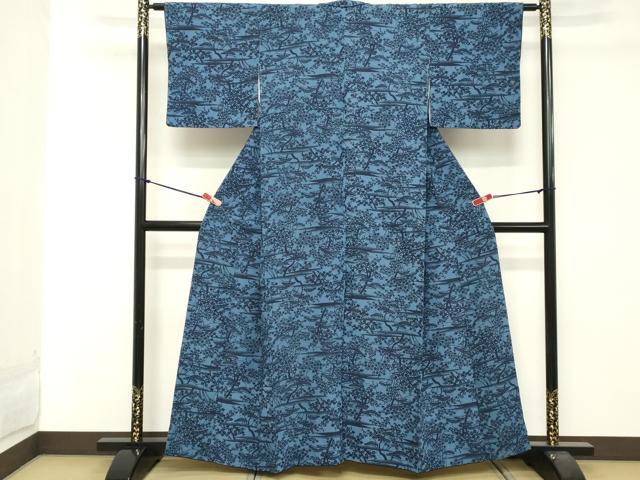 平和屋着物■本藍　型絵染　小紋　枝花文　松竹梅　正絹　逸品　DABA5151cd