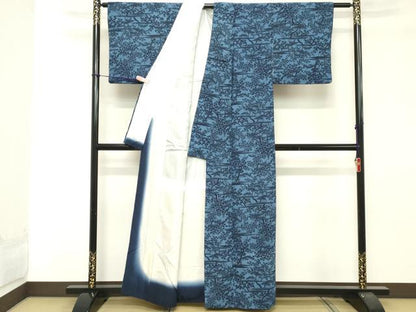 平和屋着物■本藍　型絵染　小紋　枝花文　松竹梅　正絹　逸品　DABA5151cd