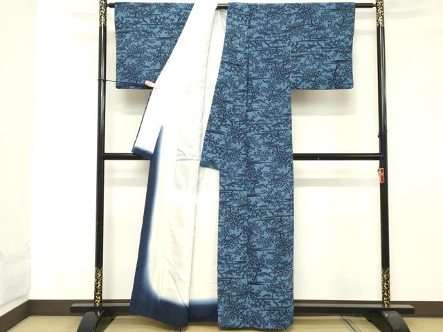 平和屋着物■本藍　型絵染　小紋　枝花文　松竹梅　正絹　逸品　DABA5151cd