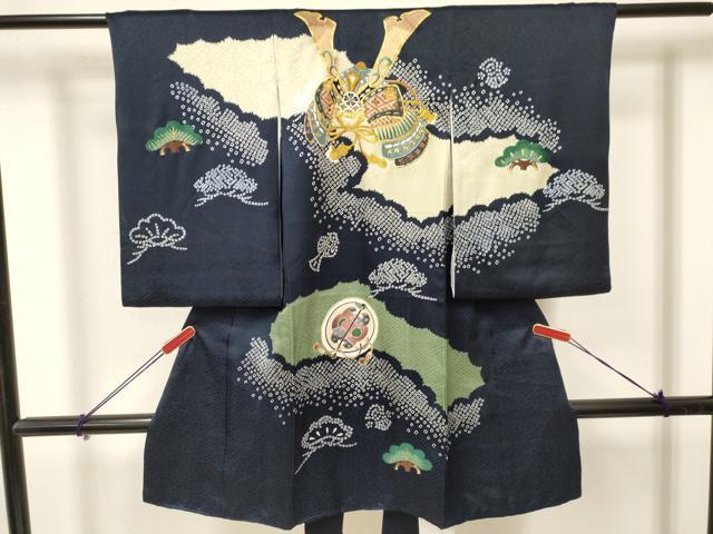 平和屋着物[]お宮参り　男の子　祝着　産着　初着　のしめ　駒刺繍　絞り　兜　松文　金糸　DAAY3458ma