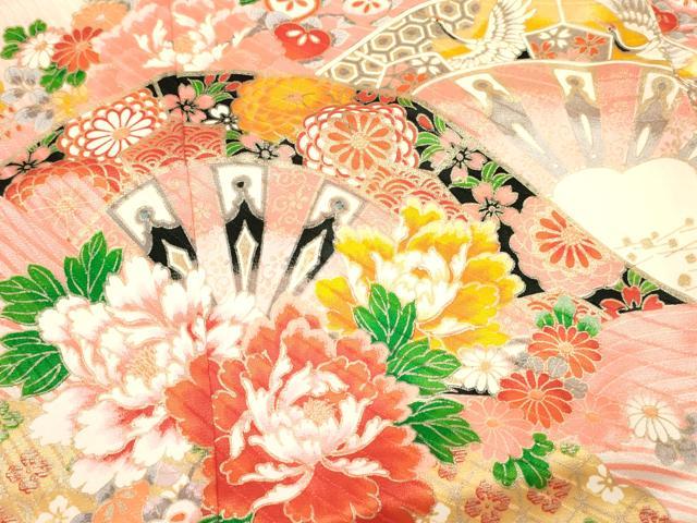 平和屋着物[]七五三　女の子　７歳　祝着　四つ身　長襦袢(単衣)セット　片輪車牡丹花文　暈し染め　金彩　DAAY3477ma