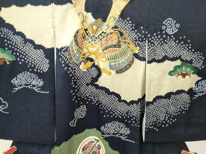 平和屋着物[]お宮参り　男の子　祝着　産着　初着　のしめ　駒刺繍　絞り　兜　松文　金糸　DAAY3458ma