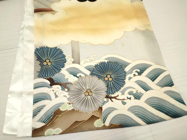 平和屋着物[]お宮参り　男の子　祝着　産着　初着　のしめ　刺繍　鷹　鷲　唐獅子　立波松文　暈し染め　金彩　逸品　DAAY3455ma