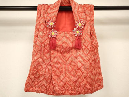 平和屋着物[]七五三　女の子　３歳　祝着　三つ身　被布セット　総絞り　亀甲文　逸品　DAAY3473ma