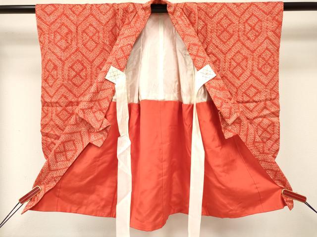平和屋着物[]七五三　女の子　３歳　祝着　三つ身　被布セット　総絞り　亀甲文　逸品　DAAY3473ma