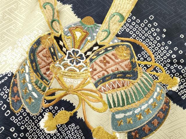 平和屋着物[]お宮参り　男の子　祝着　産着　初着　のしめ　駒刺繍　絞り　兜　松文　金糸　DAAY3458ma