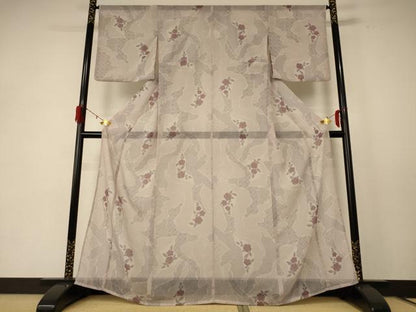 平和屋着物＊夏物　小紋　紗　草花文　洗える着物　AABE2643jd