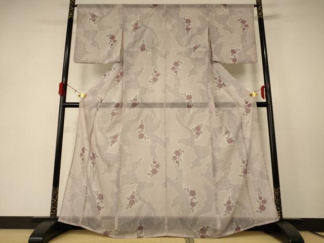 平和屋着物＊夏物　小紋　紗　草花文　洗える着物　AABE2643jd