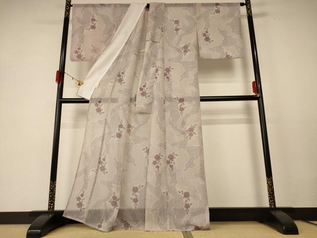 平和屋着物＊夏物　小紋　紗　草花文　洗える着物　AABE2643jd