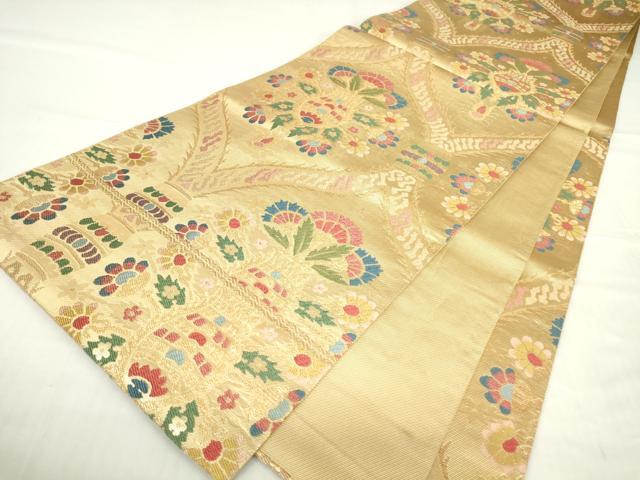 平和屋着物▼六通柄袋帯　唐織　洋花文　金糸　正絹　逸品　DAAY9919az