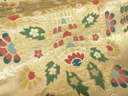 平和屋着物▼六通柄袋帯　唐織　洋花文　金糸　正絹　逸品　DAAY9919az
