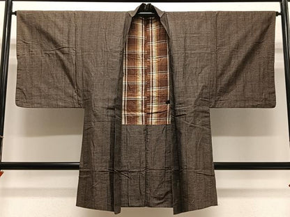 平和屋着物■男性　長羽織　紬地　絣文様　正絹　逸品　CABA3582ua