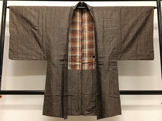 平和屋着物■男性　長羽織　紬地　絣文様　正絹　逸品　CABA3582ua