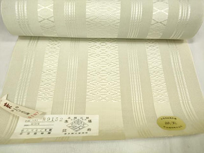 平和屋着物＊夏物 本場筑前博多織 名古屋帯 帯反物 紗献上 白緑色 原田織物謹製 証紙付き 逸品 未使用 DABA7100zzz