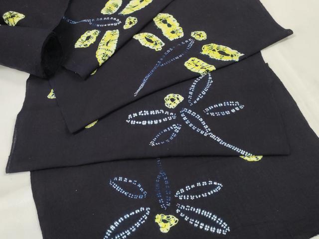 平和屋着物∴夏物　浴衣　反物　着尺　絞り　蜻蛉　トンボ　紺地　綿　逸品　未使用　DABA7112zzz 平和屋着物∴夏物 浴衣 反物 着尺 絞り 蜻蛉 トンボ 紺地 綿 逸品 未使用