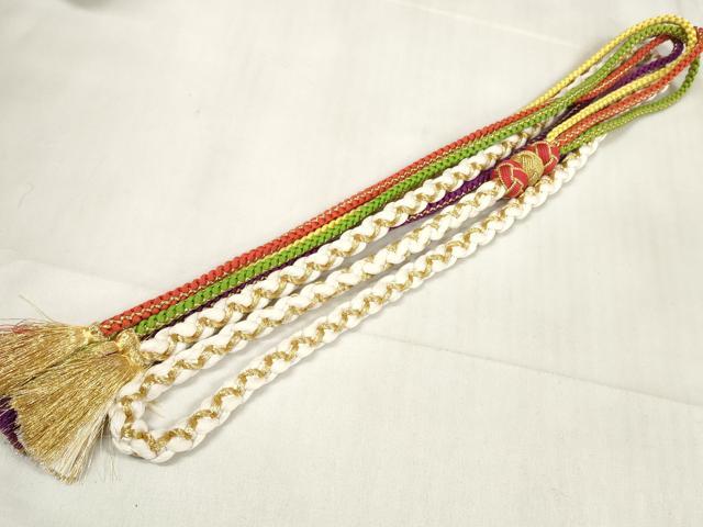 平和屋着物●和装小物　帯締め・帯揚げセット　振袖用　総絞り　花尽くし　丸組　あわじ玉　小田巻　金糸　逸品　未使用　DABA7141zzz