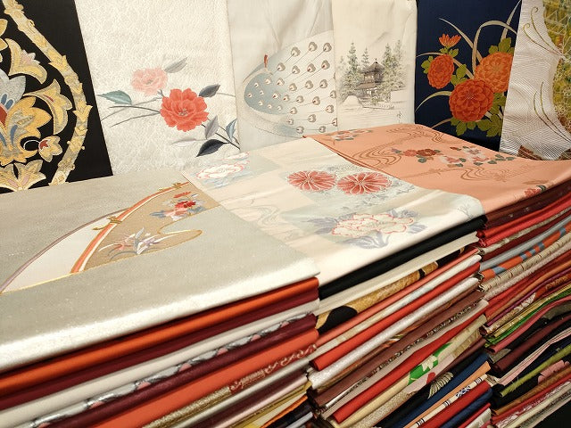 平和屋本店■名古屋帯 まとめて100点 孔雀 蝶 風景 花柄 手描き 駒刺繍 金銀糸 など 着用可能多数 未使用品あり 全て正絹 se3830