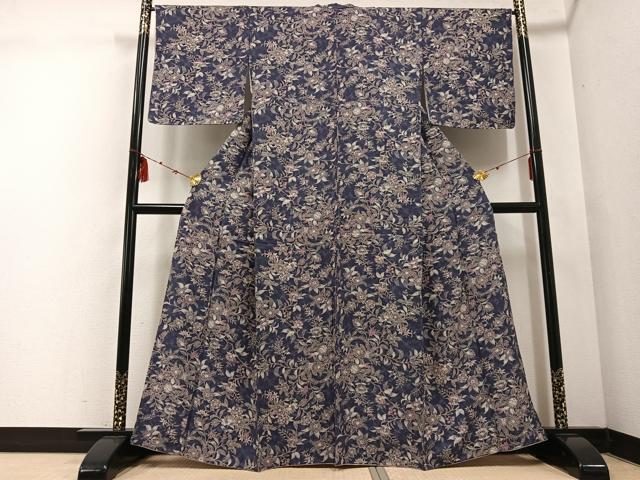 平和屋着物●上質な小紋　更紗枝花文　正絹　逸品　AABE2537ph