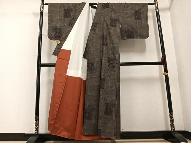 平和屋着物●本場大島紬　カタス7マルキ　色紙枝花文　正絹　逸品　未使用　AABE2578ph
