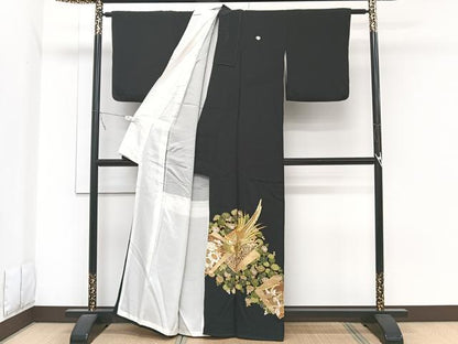 平和屋着物■豪華黒留袖　駒刺繍　吉祥花鳥文　金銀彩　正絹　逸品　CABB2586xi